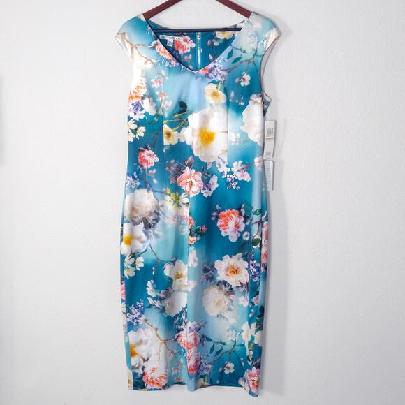 Maggy London Dresses & Skirts - NEW Maggy London Women’s Dress Wearable Art Floral Aqua Stretch Sheath Size 14